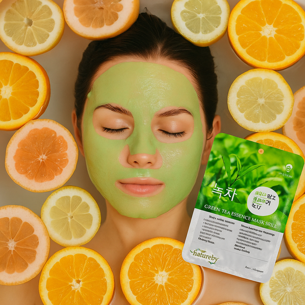 Green tea hydrating face mask sheet packaging by Natureby — Flowers Station Winnipeg
