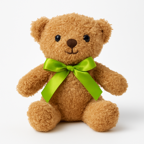 Soft 10.5-inch brown plush teddy bear with green ribbon bow — Flowers Station Winnipeg