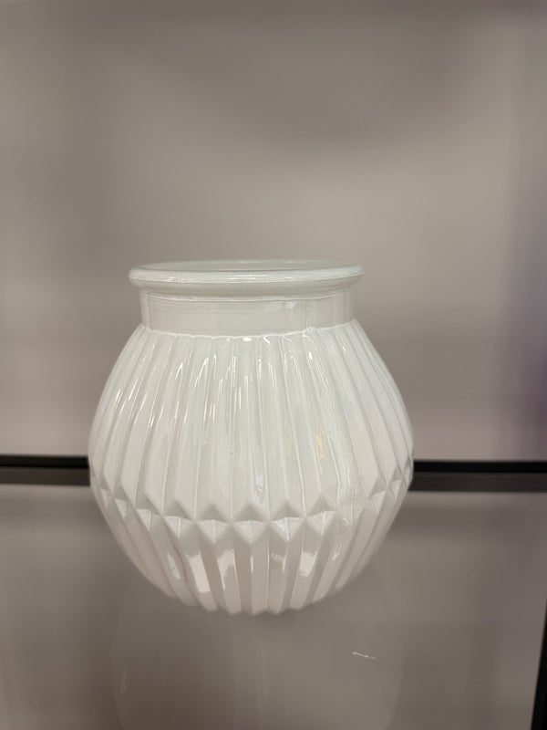 White Ribbed Glass Vase