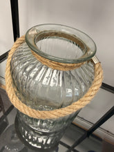 Rustic Ribbed Glass Lantern Vase with Rope Handle