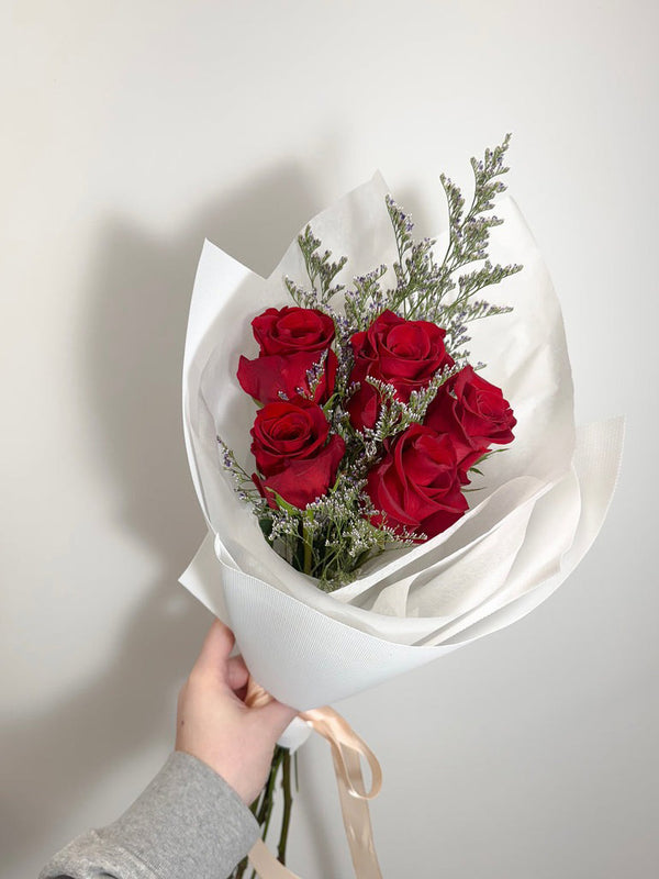 Timeless Love bouquet red roses with greenery in white wrapping - Flowers Station Winnipeg