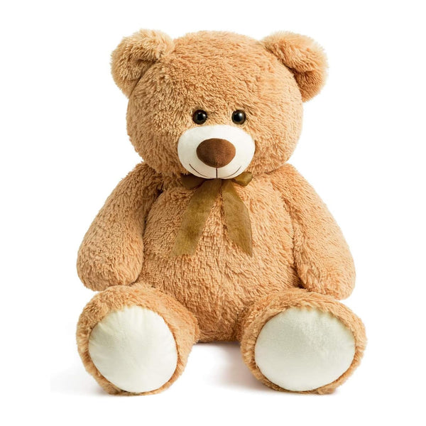 XXL 36 inch tan plush teddy bear with brown bow
